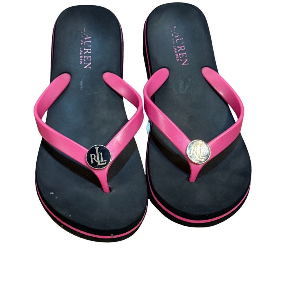 Lauren Ralph Lauren Pink Flip Flops Womens 7/8 Logo Sandals